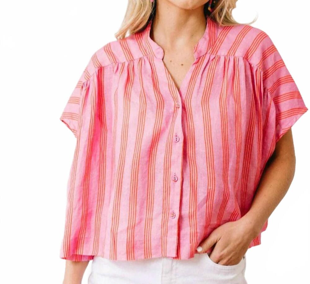 NEW SUNSHINE TIENDA orchid pinstripe savannah top in pink